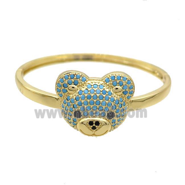 Copper Bear Bangle Pave Turqblue Zircon Gold Plated