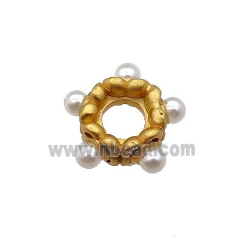 Copper Daisy Flower Spacer Beads Pave Pearlized Plastic Gold Plated