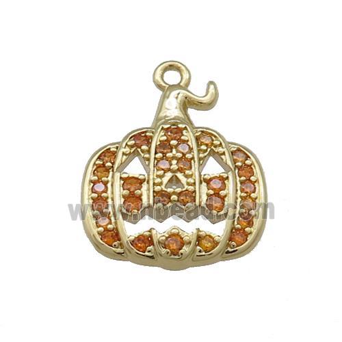 Copper Pumpkin Pendant Pave Orange Zircon Halloween Gold Plated