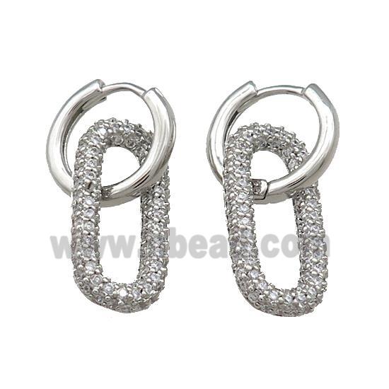 Copper Hoop Earrings Pave Zircon Platinum Plated