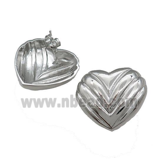 Copper Stud Earrings Heart Platinum Plated