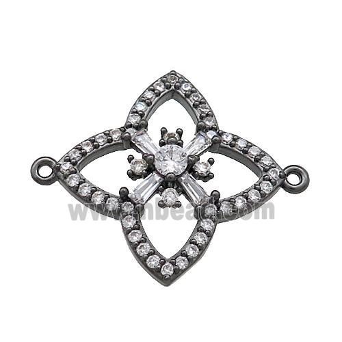 Copper Clover Connector Pave Zircon Black Plated