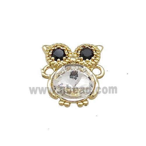 Copper Owl Connector Pave Crystal Glass Zircon Gold Plated