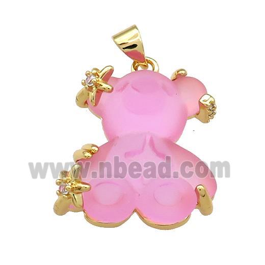 Pink Acrylic Bear Pendant Gold Plated