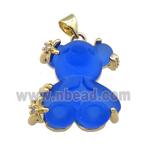 Blue Acrylic Bear Pendant Gold Plated