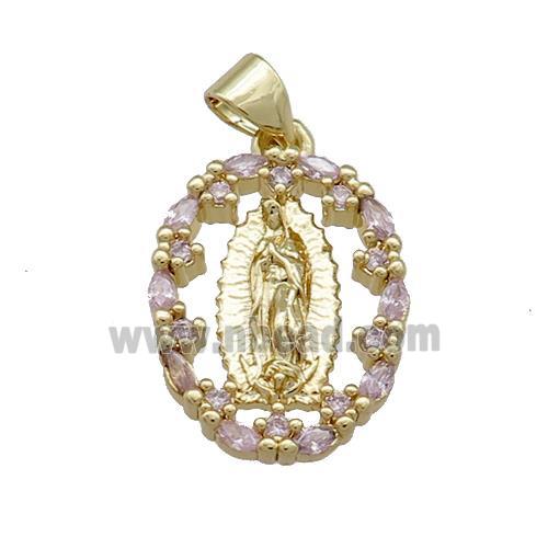 Copper Jesus Pendant Pave Zircon Oval Gold Plated