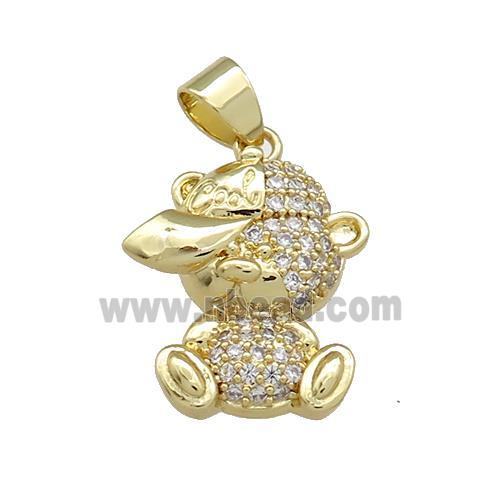 Copper Bear Pendant Pave Zircon Gold Plated