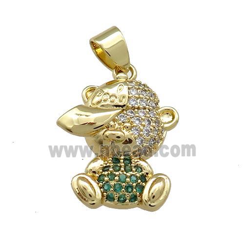 Copper Bear Pendant Pave Zircon Gold Plated