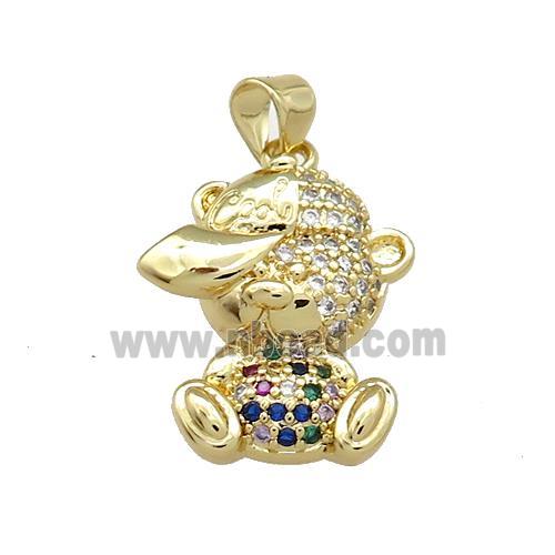 Copper Bear Pendant Pave Zircon Gold Plated