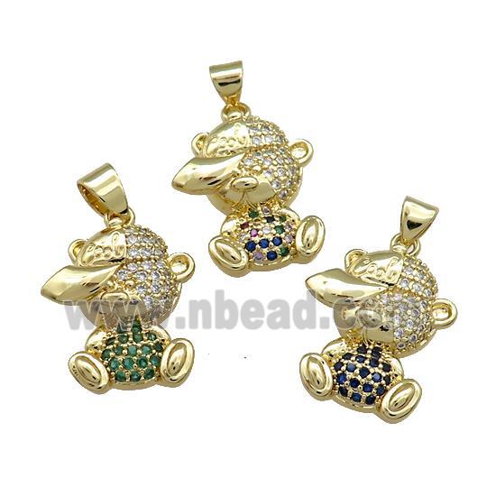 Copper Bear Pendant Pave Zircon Gold Plated Mixed