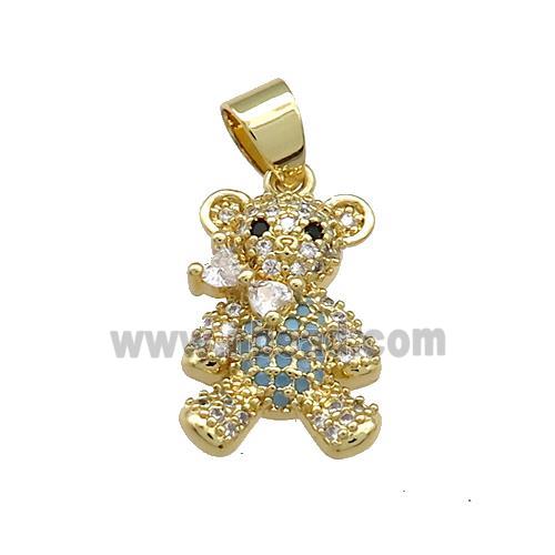 Copper Bear Pendant Pave Zircon Gold Plated