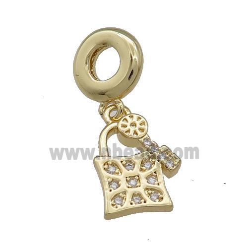 Copper Lock Key Pendant Pave Zircon Gold Plated