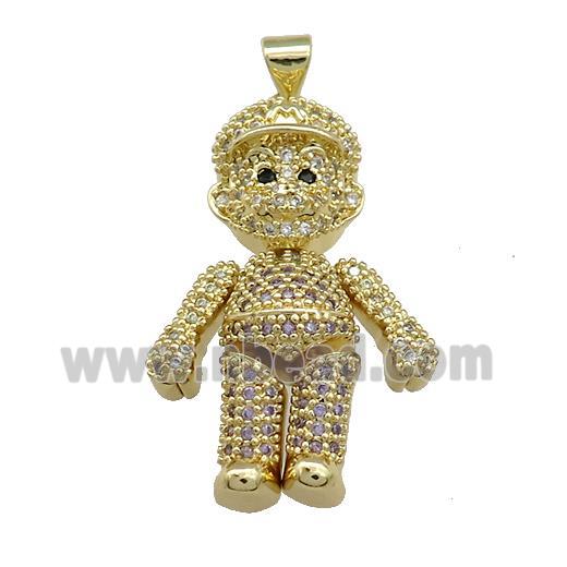 Copper Man Charms Pendant Pave Zircon Gold Plated