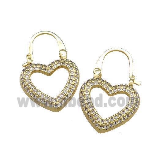 Copper Heart Latchback Earrings Pave Zircon Gold Plated