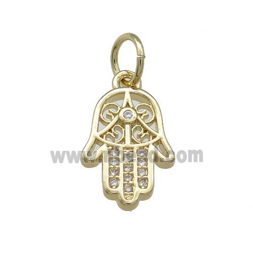 Copper Hamsahand Pendant Pave Zircon Gold Plated