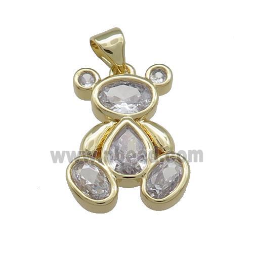 Copper Bear Pendant Pave Zircon Gold Plated