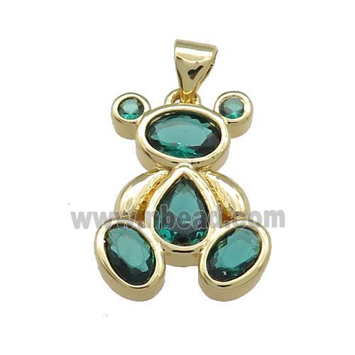 Copper Bear Pendant Pave Green Zircon Gold Plated