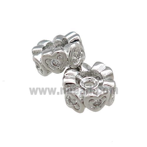 Copper Rondelle Beads Pave Zircon Platinum Plated