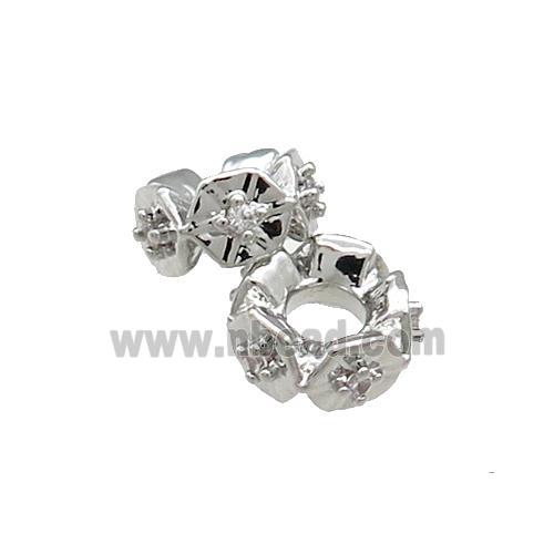 Copper Rondelle Beads Pave Zircon Platinum Plated