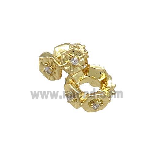 Copper Rondelle Beads Pave Zircon Gold Plated