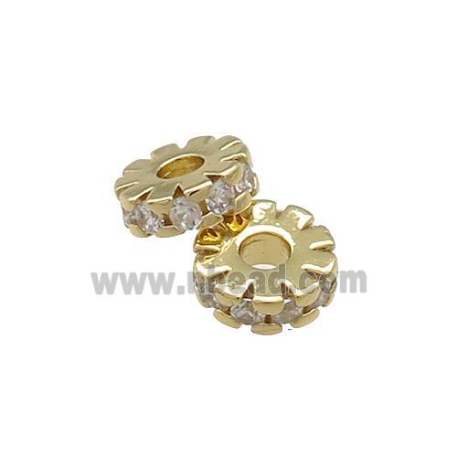 Copper Heishi Beads Pave Zircon Gold Plated