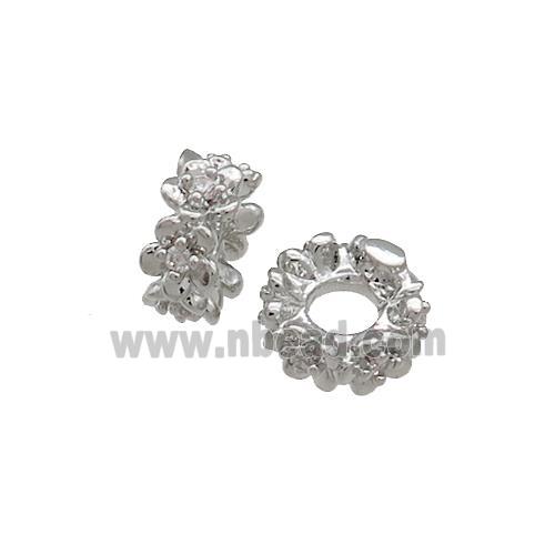 Copper Rondelle Beads Pave Zircon Platinum Plated