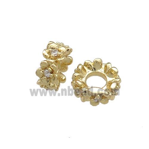 Copper Rondelle Beads Pave Zircon Gold Plated