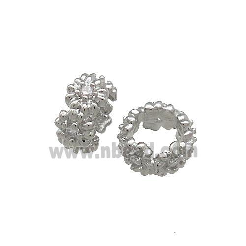 Copper Rondelle Beads Pave Zircon Large Hole Platinum Plated