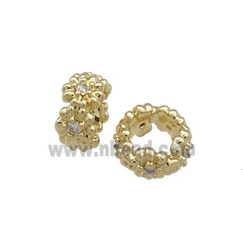 Copper Rondelle Beads Pave Zircon Large Hole Gold Plated