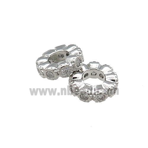 Copper Heishi Beads Pave Zircon Platinum Plated