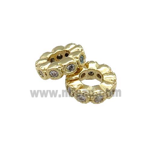 Copper Heishi Beads Pave Zircon Gold Plated