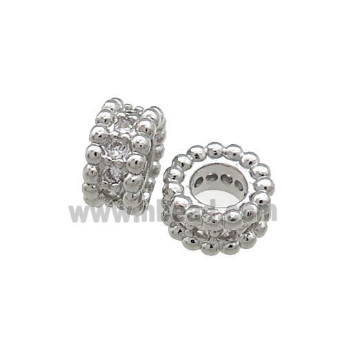 Copper Heishi Beads Pave Zircon Large Hole Platinum Plated