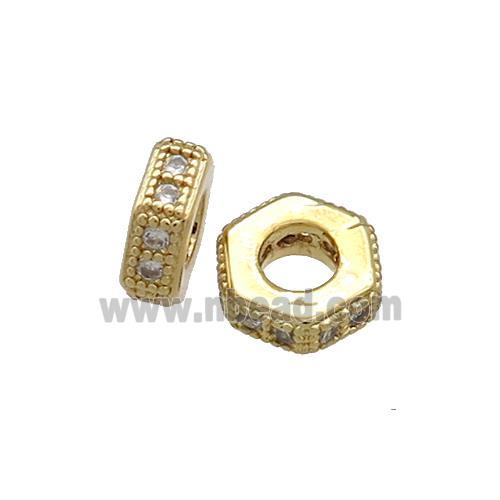 Copper Hexagon Beads Pave Zircon Gold Plated