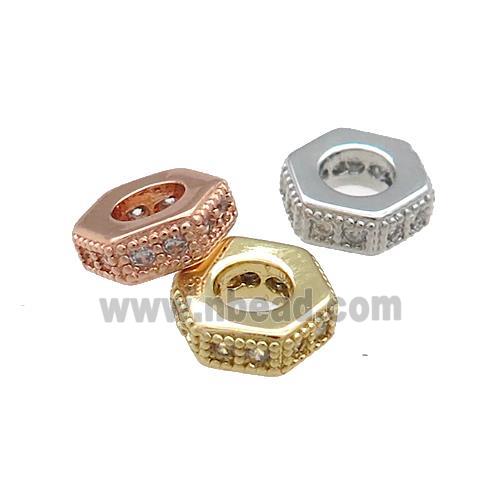 Copper Hexagon Beads Pave Zircon Mixed