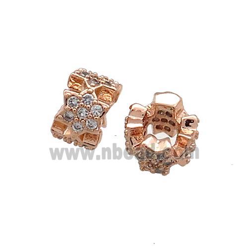 Copper Rondelle Beads Pave Zircon Rose Gold