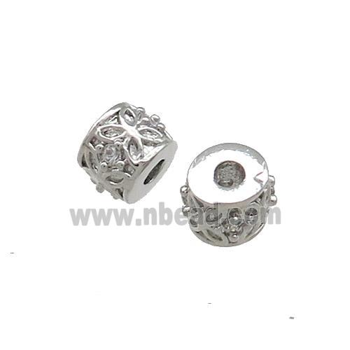 Copper Tube Beads Pave Zircon Platinum Plated