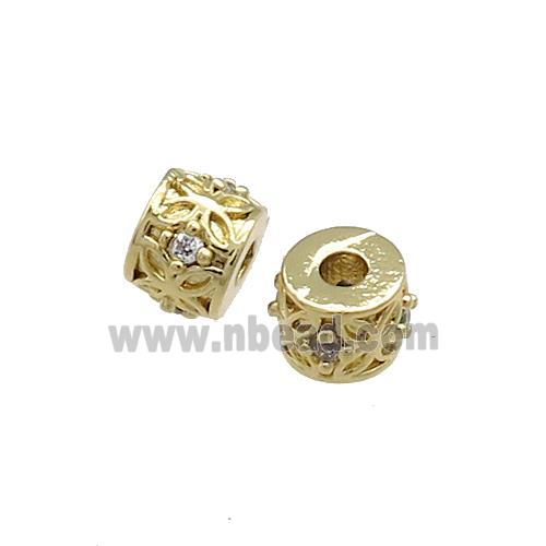 Copper Tube Beads Pave Zircon Gold Plated