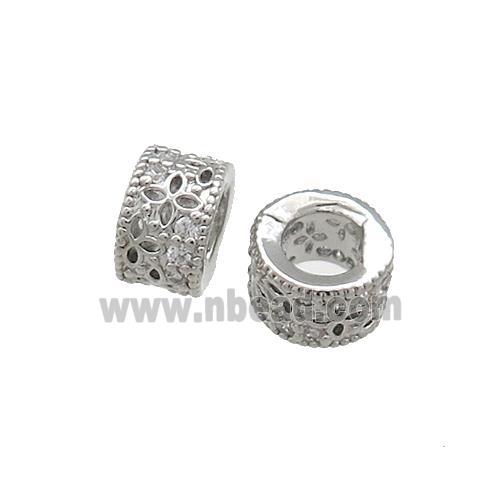 Copper Tube Beads Pave Zircon Platinum Plated