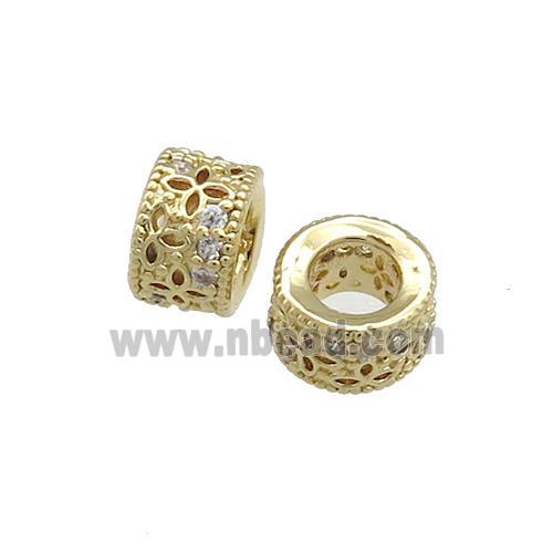 Copper Tube Beads Pave Zircon Gold Plated