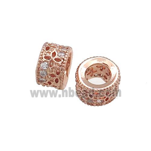 Copper Tube Beads Pave Zircon Rose Gold