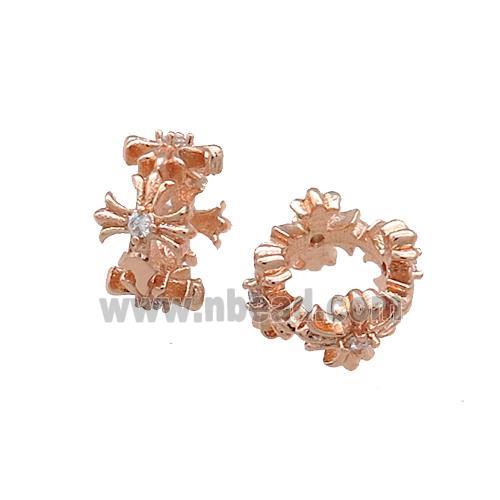 Copper Rondelle Beads Pave Zircon Large Hole Rose Gold