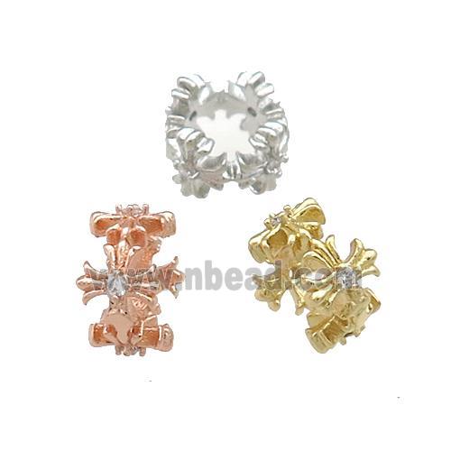 Copper Rondelle Beads Pave Zircon Large Hole Mixed