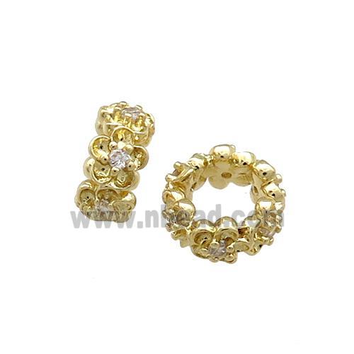 Copper Rondelle Beads Pave Zircon Large Hole Gold Plated