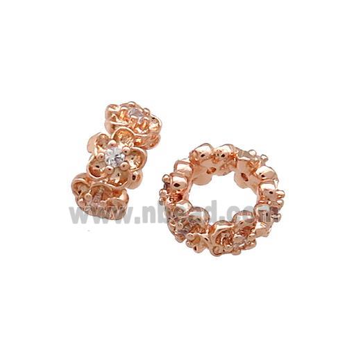 Copper Rondelle Beads Pave Zircon Large Hole Rose Gold