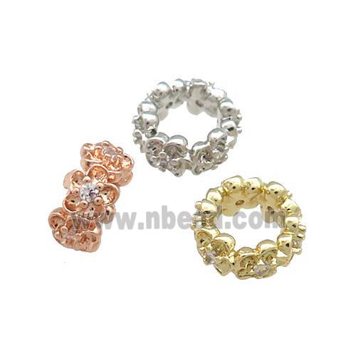 Copper Rondelle Beads Pave Zircon Large Hole Mixed