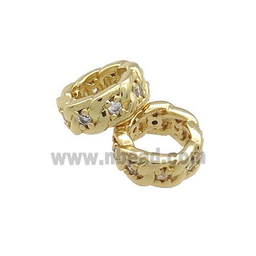 Copper Rondelle Beads Pave Zircon Large Hole Gold Plated