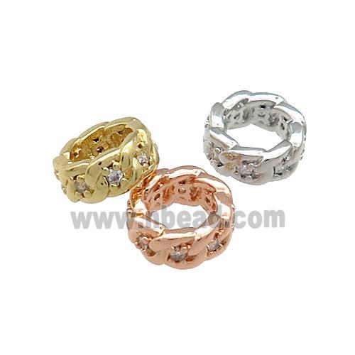 Copper Rondelle Beads Pave Zircon Large Hole Mixed