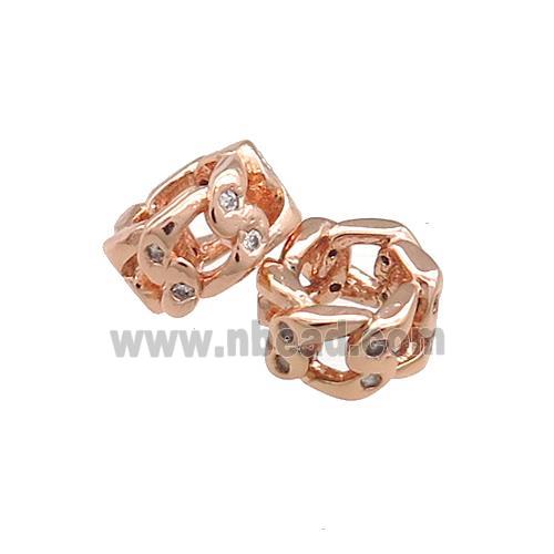 Copper Rondelle Beads Pave Zircon Large Hole Rose Gold