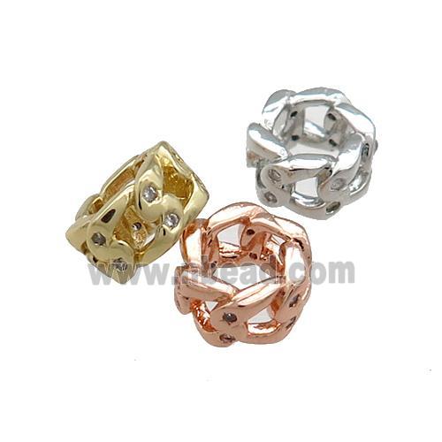 Copper Rondelle Beads Pave Zircon Large Hole Mixed