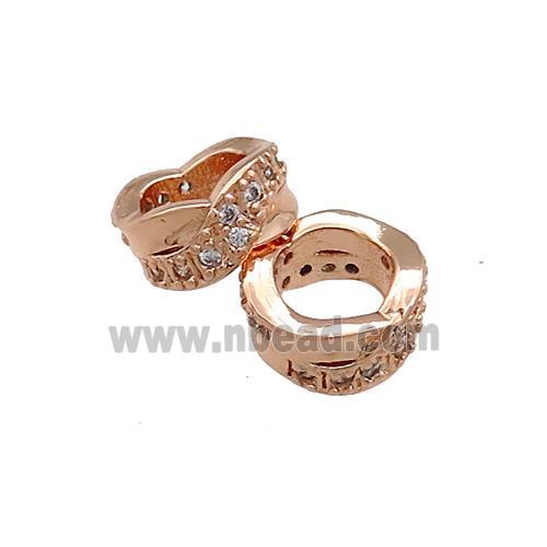 Copper Rondelle Beads Pave Zircon Large Hole Rose Gold